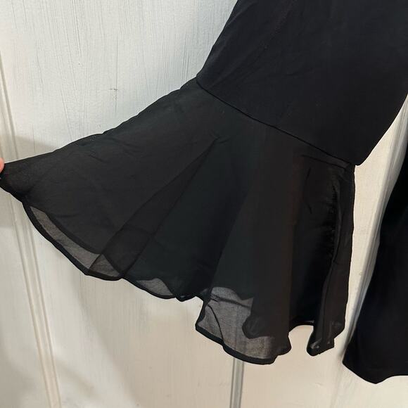 Susan Graver Tunic Blouse Womens L Black Floral Sheer Bell Sleeves Boho Peasant - Picture 5 of 8